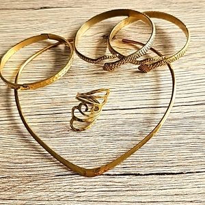 Brass, Bronze, hammered metal jewelry set